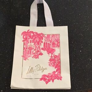 Paper pink & white gold accents Lilly Pulitzer bag w/ 2 handles approx 9x11 in